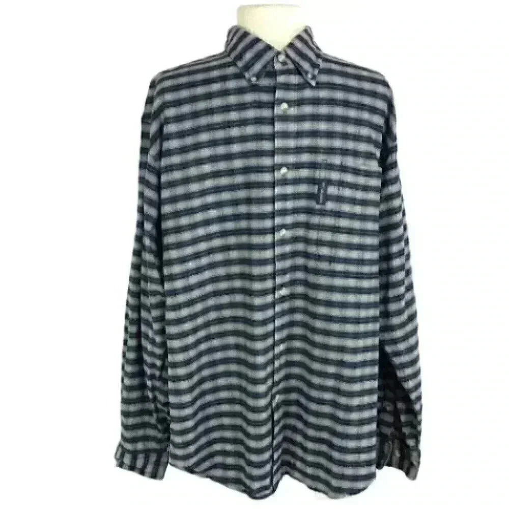 Columbia Mens L Plaid Flannel Button Up Shirt Blue